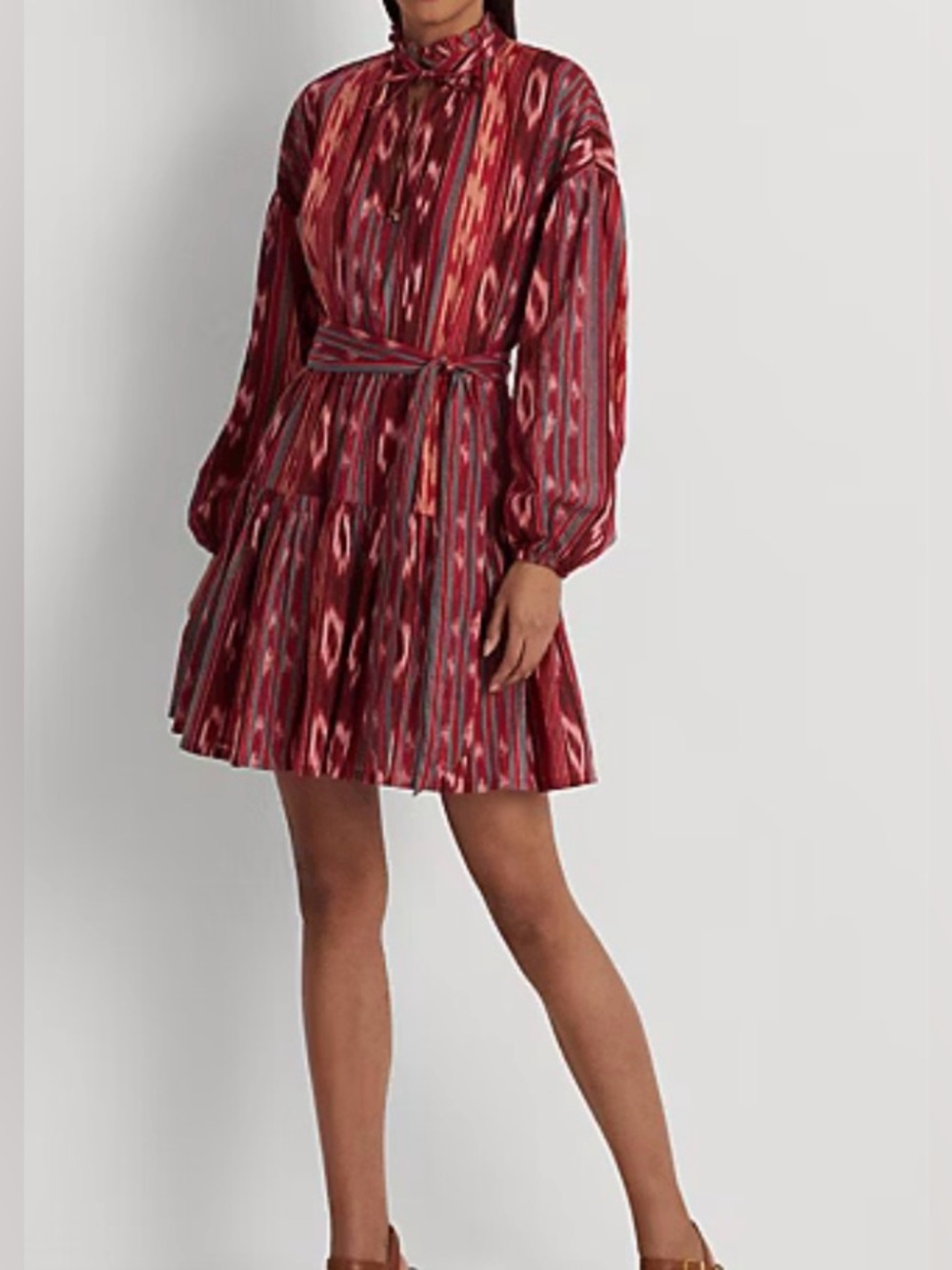 Like new Lauren Ralph Lauren Geo-Stripe Belted Cotton Voile Dress Sz 6P
